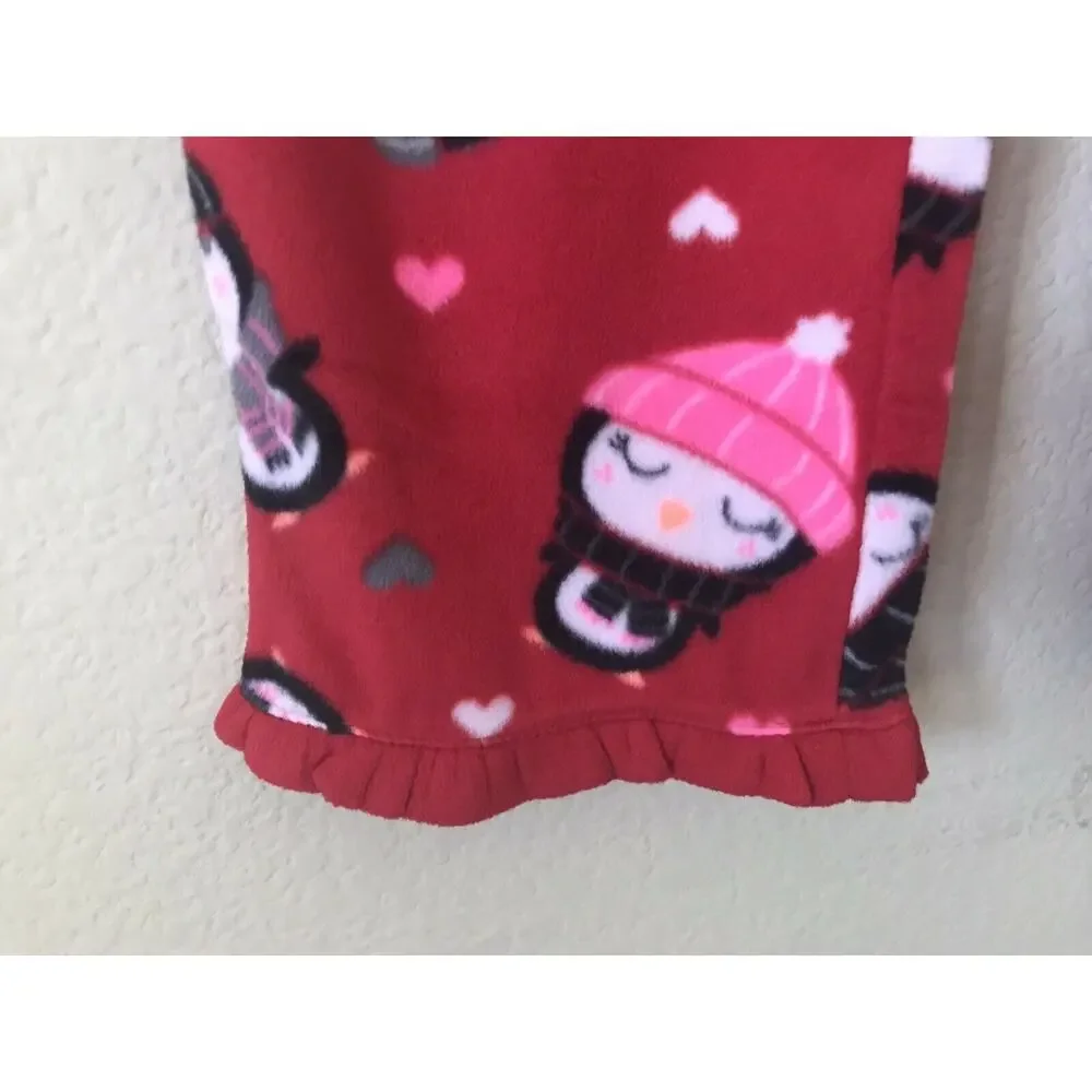 Jumping Beans Red Heart Penguins Long Sleeve Pants Girls' Pajama Set Size 4